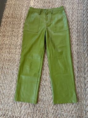 7 For All Mankind Lime Green vegan Leather Pants Sz M
